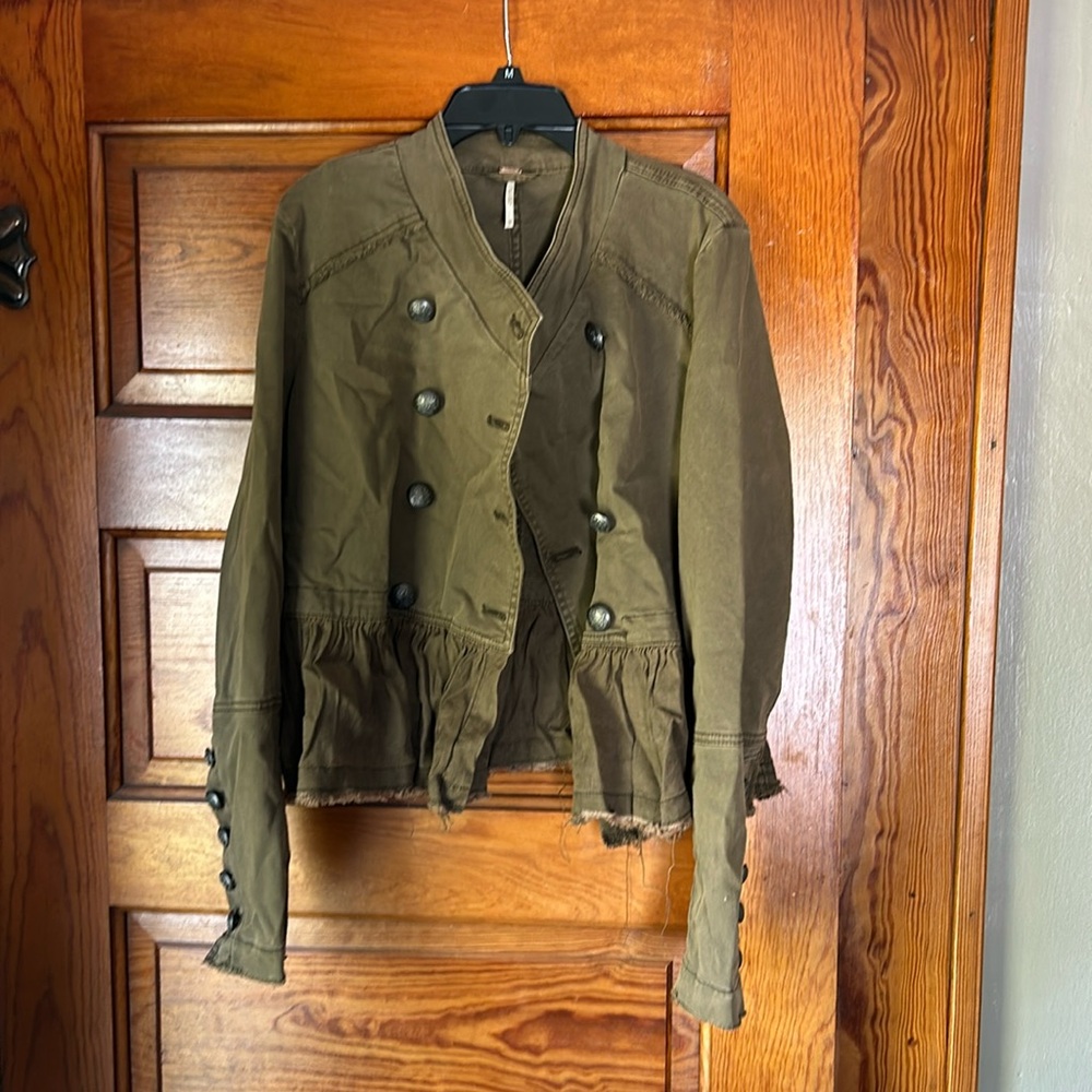 Women’s Free People Double Breasted Jacket- olive green.  Size XS